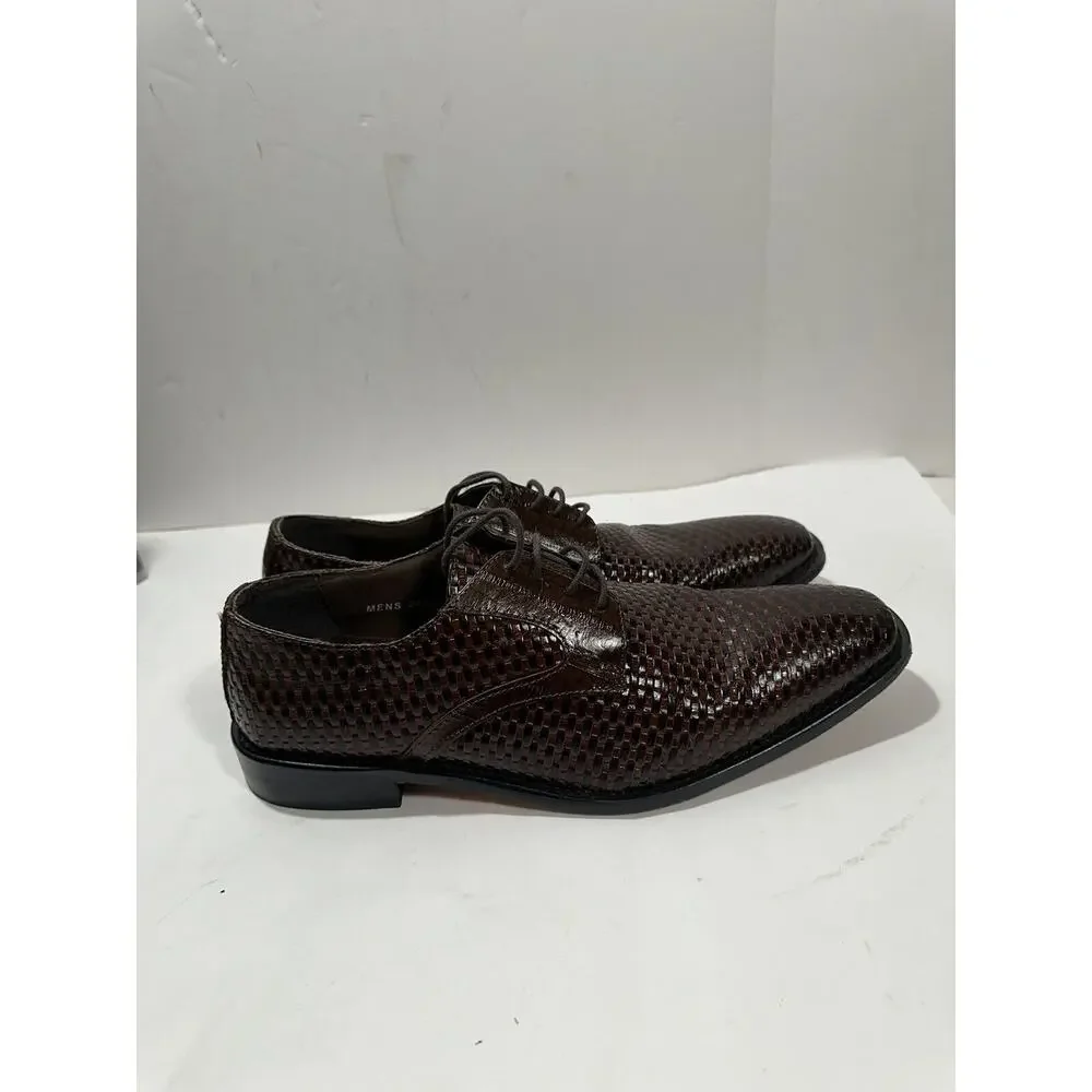 Stacy Adams Mens 10.5 Sanfillipo Basket Weave‎ Print Leather Oxford Dress Cognac